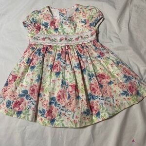 Bonnie Baby Floral Smocked Dress Embroidered Roses sz 12 M Spring Easter Whimsy